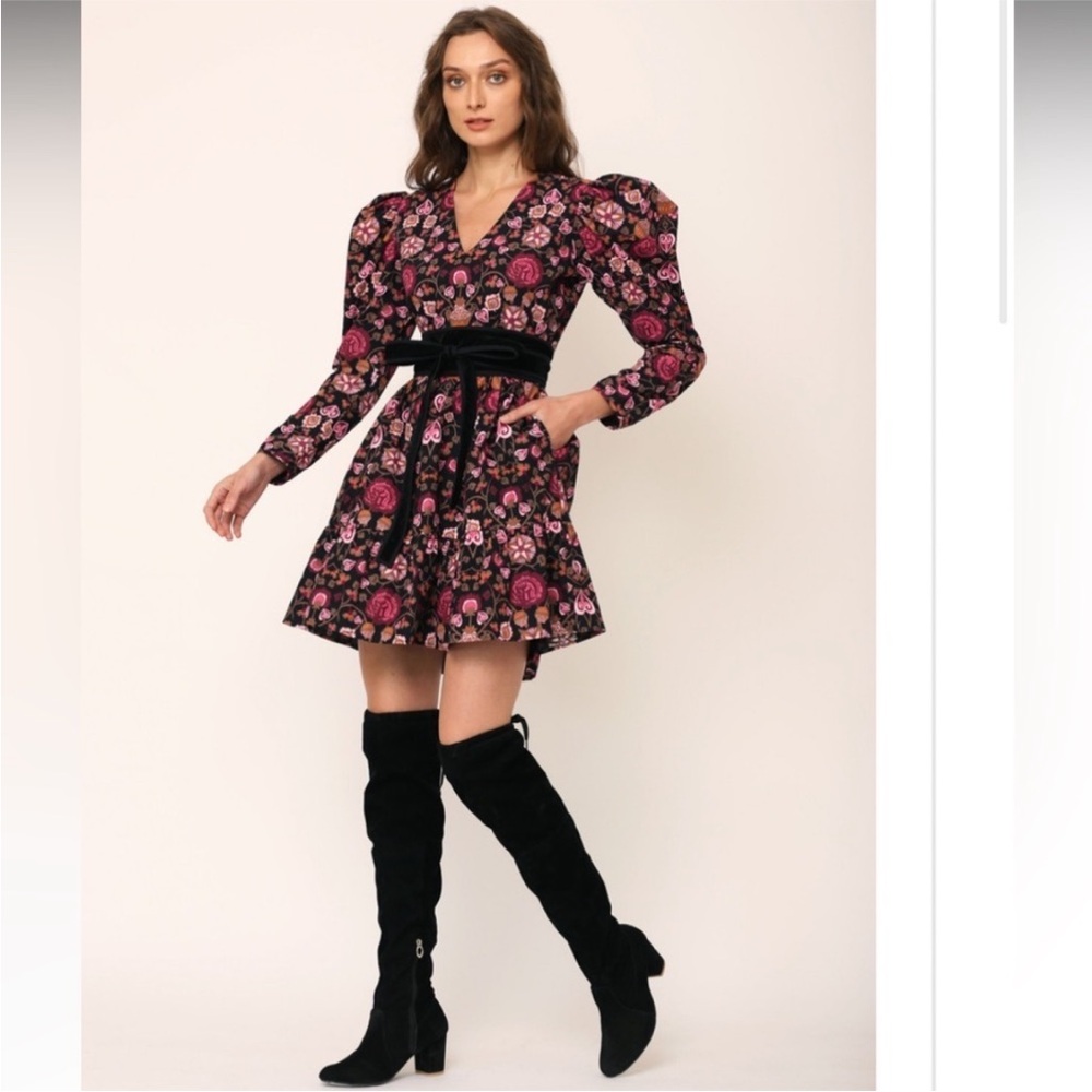 Floral Long Sleeve Dress with Pink and Orange Accents